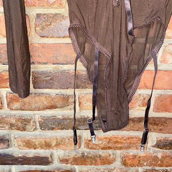NWT Frederick's of Hollywood Brown Lola Lee Sheer Long Sleeve Bodysuit Medium - Picture 4 of 7